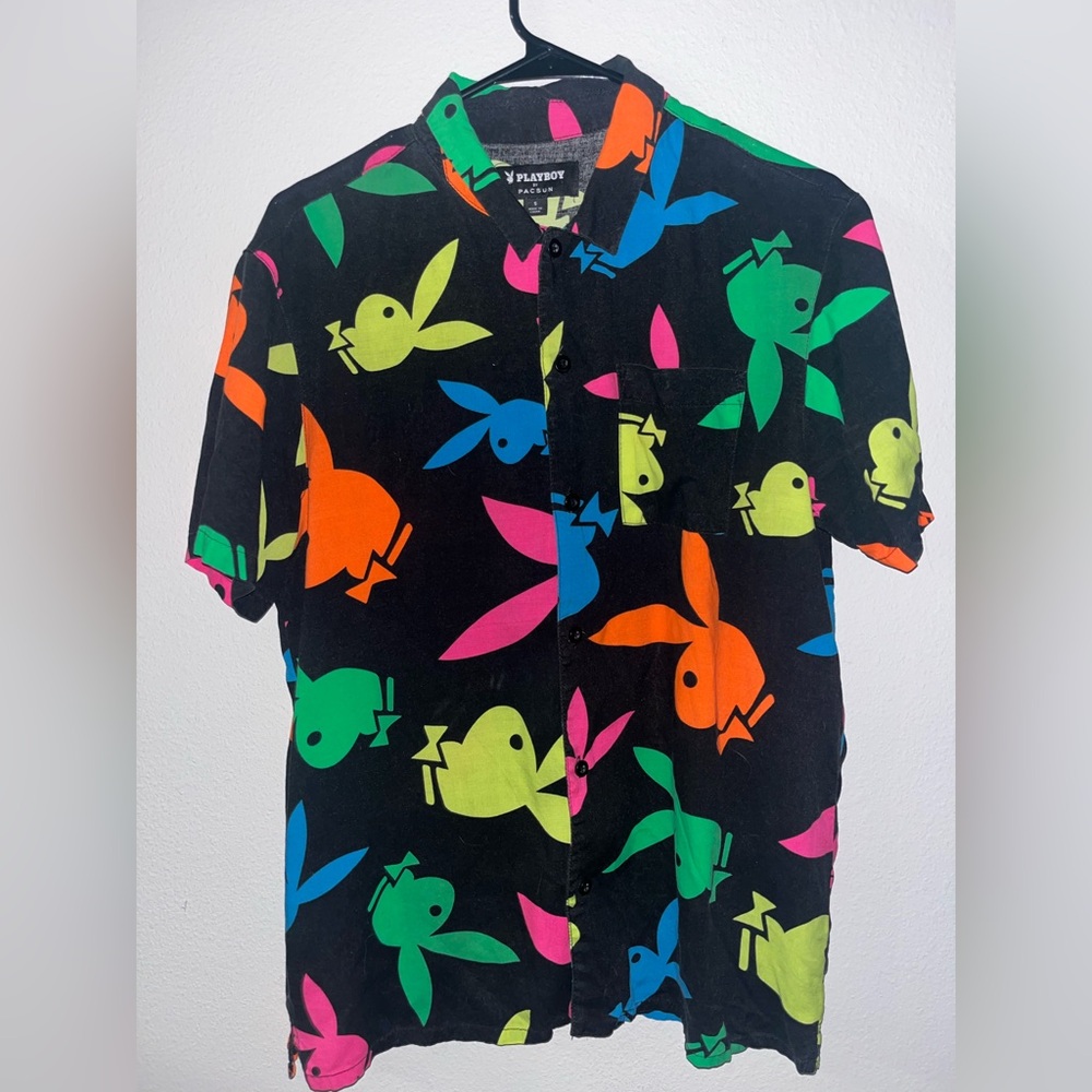 PacSun Playboy Neon Button Shirt size small LIKE NEW